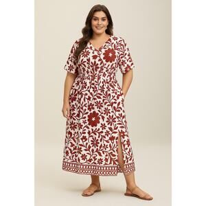 6X 30 Plus Size Red Floral Midi Dress BloomChic Flattering Slimming Pockets